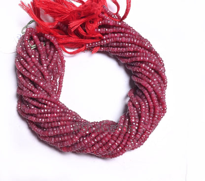 Red Ruby Corundum Faceted Beads,12.5" Ruby Indian Cut Rondelle gemstone beads, Ruby Corrundum Indian Cut beads For Necklace Jewelry Crafts