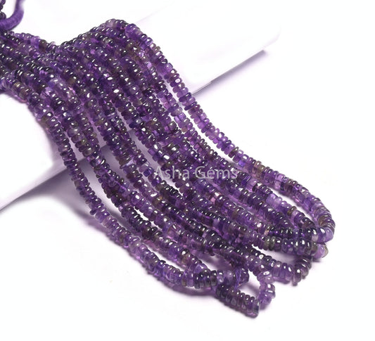 Fine Quality Purple Amethyst Heishi Tyre Smooth Gemstone Beads, Natural Amethyst Handmade Flat Wheel Shape Beads, Amethyst Bead Jewelry SALE