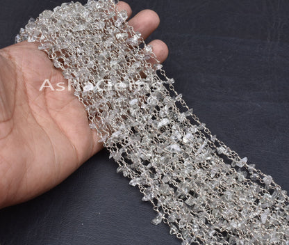 Natural Green amethyst Uncut Chip Beads Rosary Chain Silver Plated Wire Wrap Amethyst Tiny Nugget Beaded Handmade Chain Jewelry Making Craft