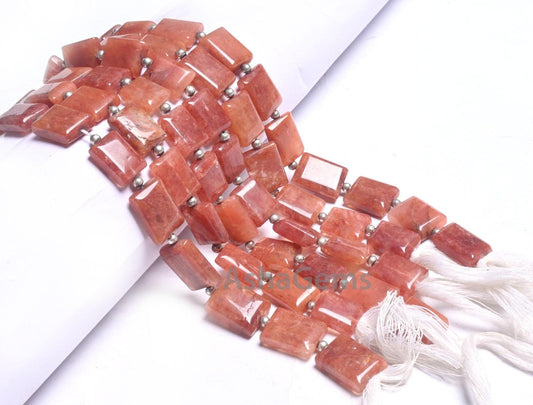 Amazing Dark Peach Quartz Smooth Rectangle Shape Gemstone Beads,9" Quartz Fancy Chicklet Straight Drill Handmade Beads Jewelry making Crafts