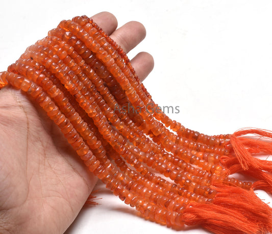 12"Strand Carnelian Smooth Beads, Orange Red Carnelian Plain Handmade Flat Rondelle Gemstone Beads, Carnelian Bead Jewelry Making Handicraft