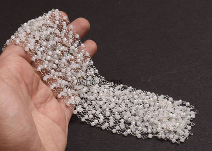 Beautiful White Moonstone Coated Hydro Beads Rosary Chain 1,5,10,50Ft Silver Plated, Wire Wrap Chain, Jewelry Making Beads Rosary Chain SALE