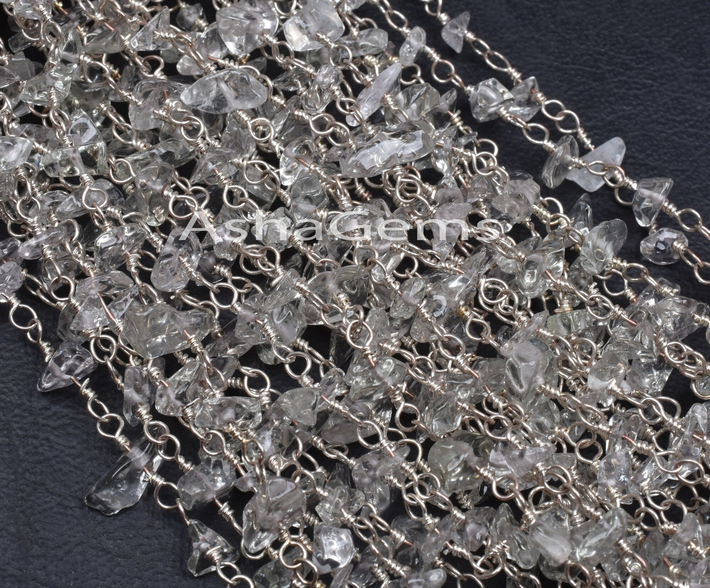 Natural Green amethyst Uncut Chip Beads Rosary Chain Silver Plated Wire Wrap Amethyst Tiny Nugget Beaded Handmade Chain Jewelry Making Craft