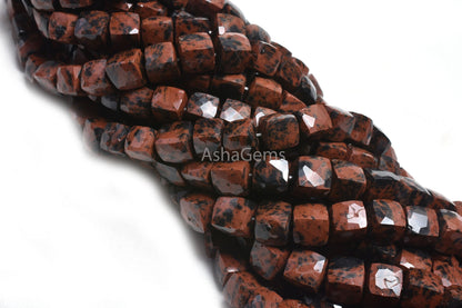 Beautiful Mahogany Obsidian 3D Cube Box Gemstone Beads,8" Strand Natural Mountain Obsidian Faceted Cube Shape Bead Jewelry Making Craft SALE