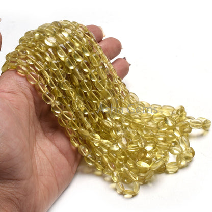 Fine Lemon Quartz Smooth Oval Shape Gemstone Beads,15" Strand Natural Yellow Lemon Quartz Plain Handmade Oval Straight Drill Beads Jewelry