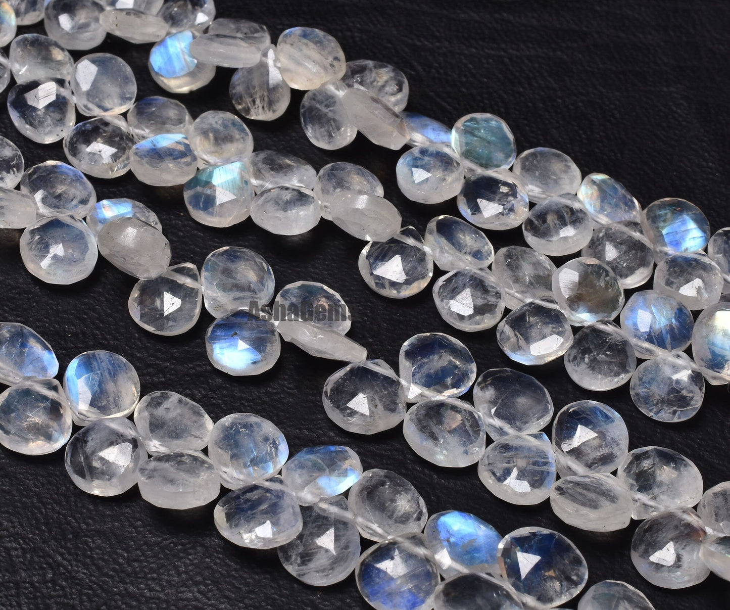 Fine AAA Blue Flash Rainbow Moonstone Heart Shape Beads,9" White Rainbow Moonstone Faceted Heart Briolette Gemstone Beads Jewelry Craft SALE