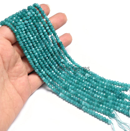 14"Strand Pine Blue Green Jade faceted Rondelle Shape Beads,4.5mm Fine Jade Quartz machine cut Gemstone Loose Bead Jewelry Making Craft SALE
