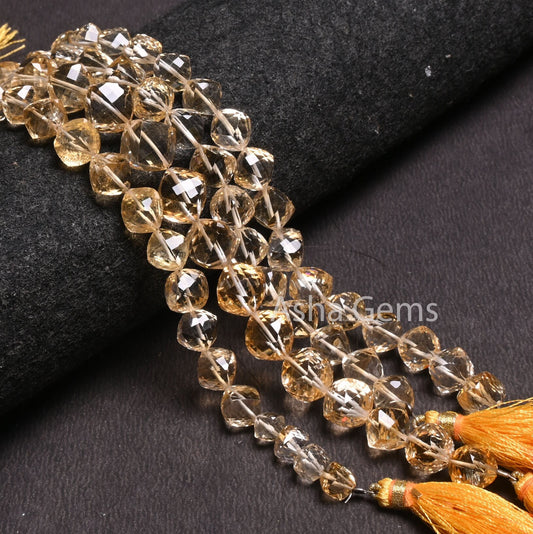 Natural Yellow Citrine Cube Box faceted Beads,8" Fine Quality Citrine Fancy oblique drill Cube Gemstone Beads, Citrine Quartz Beads Jewelry (AG 18542)