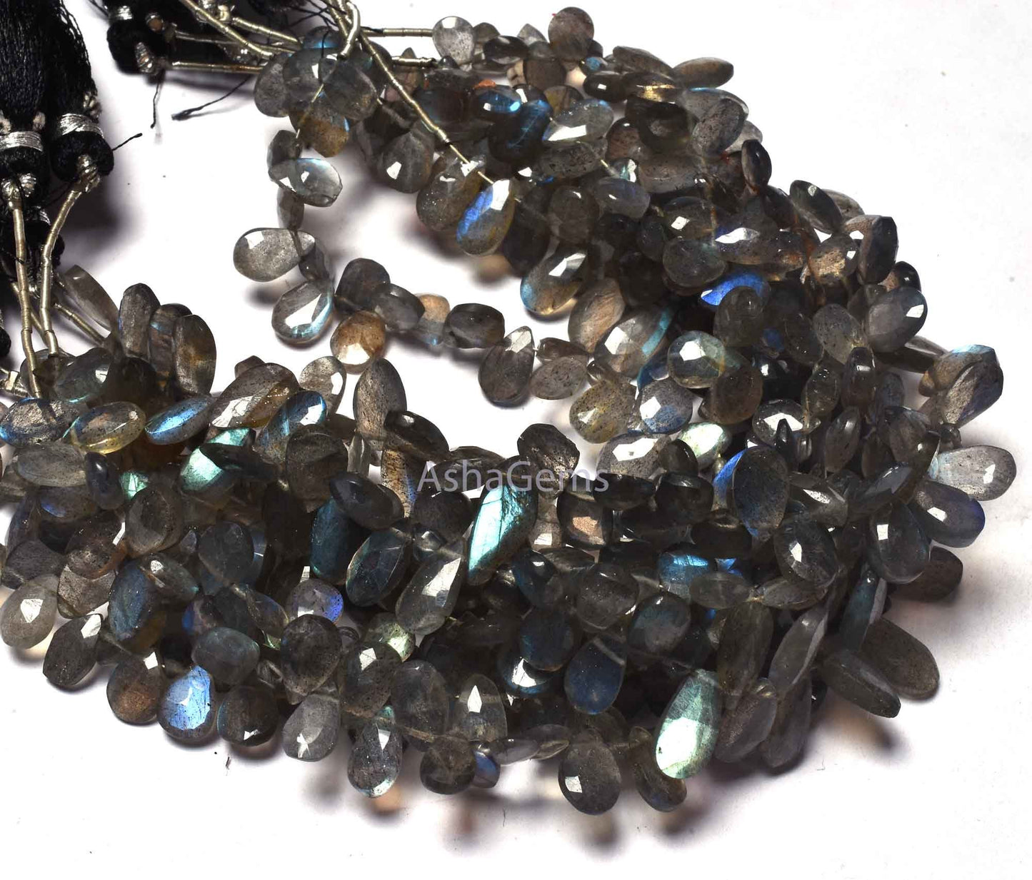 AAA Quality Blue Fire Labradorite Faceted pears Shape Beads,7.5"Strand labradorite Beads, Natural Black Rainbow Teardrop Beads Jewelry Craft