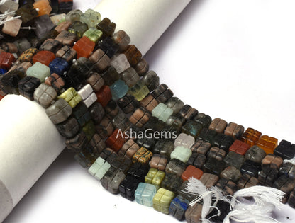 Multi Color Gemstone Carving box Shape beads,9" Strand Mix Color Stone carved 3D Cube beads Disco Beads, Multi Disco carve Bead Jewelry SALE
