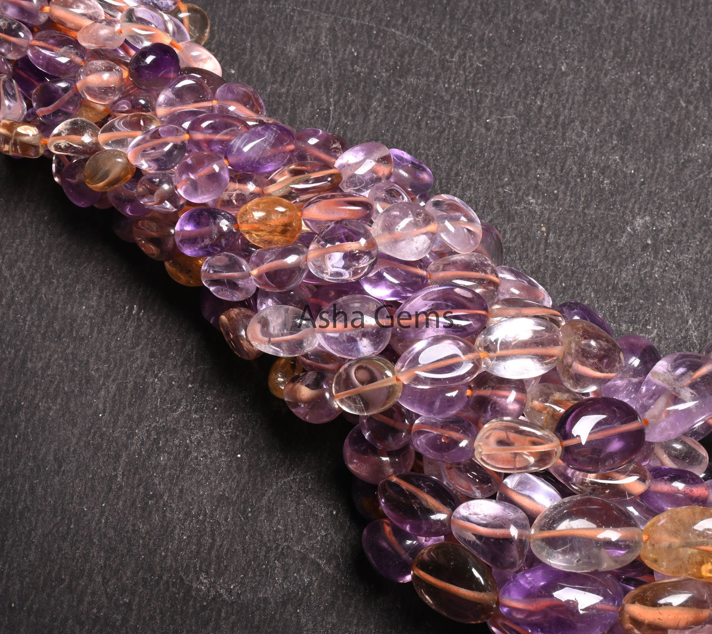 Beautiful Ametrine Smooth Nugget beads,9/18" Strand Fine Natural Ametrine Plain Handmade Tumble Gemstone Straight Drill Beads Jewelry Crafts