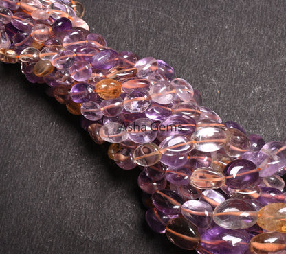 Beautiful Ametrine Smooth Nugget beads,9/18" Strand Fine Natural Ametrine Plain Handmade Tumble Gemstone Straight Drill Beads Jewelry Crafts
