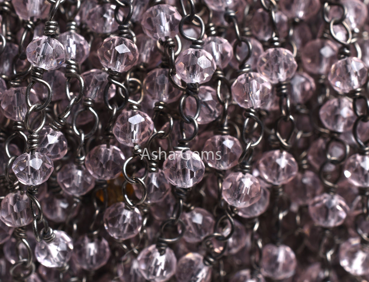 AAA Light Pink Quartz Hydro Micro Cut Beads Rosary Chain Gunmetal Black Plated Wire Wrap handmade Beaded Chains Necklace Making Jewelry 3 mm