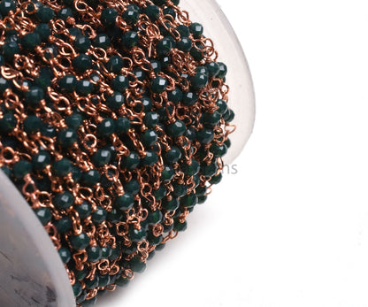 1,3,5,10,50 Ft Green Emerald Hydro Faceted Rondelle Beaded Rosary Chain,Silver,Rose Gold Plated Wire,Jewelry Making Finding,Chain 3-3.5mm