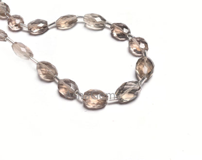 Beautiful Light Grey Quartz Hydro Fancy Puff Oval faceted Beads,10"Smoky Color Grey Hydro Oval Briolette Checker Cut Bead Jewelry Craft SALE