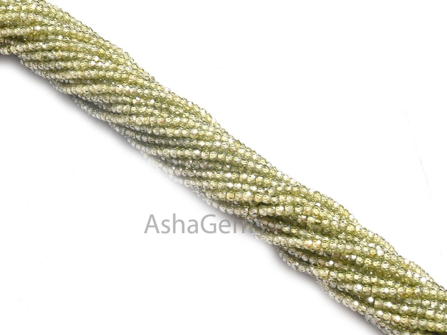 2.5mm Beautiful Green Zircon Micro Faceted Rondelle Beads,13" AAA Peridot Green Cubic Zircon machine Cut Zircon Tiny Bead Jewelry Craft SALE