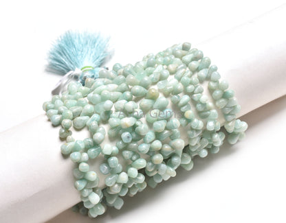 Blue Amazonite Smooth Drops Shape Gemstone Beads,8" Strand Natural Amazonite Side Drill Teardrop Handmade Bead, Amazonite Beads Jewelry Sale