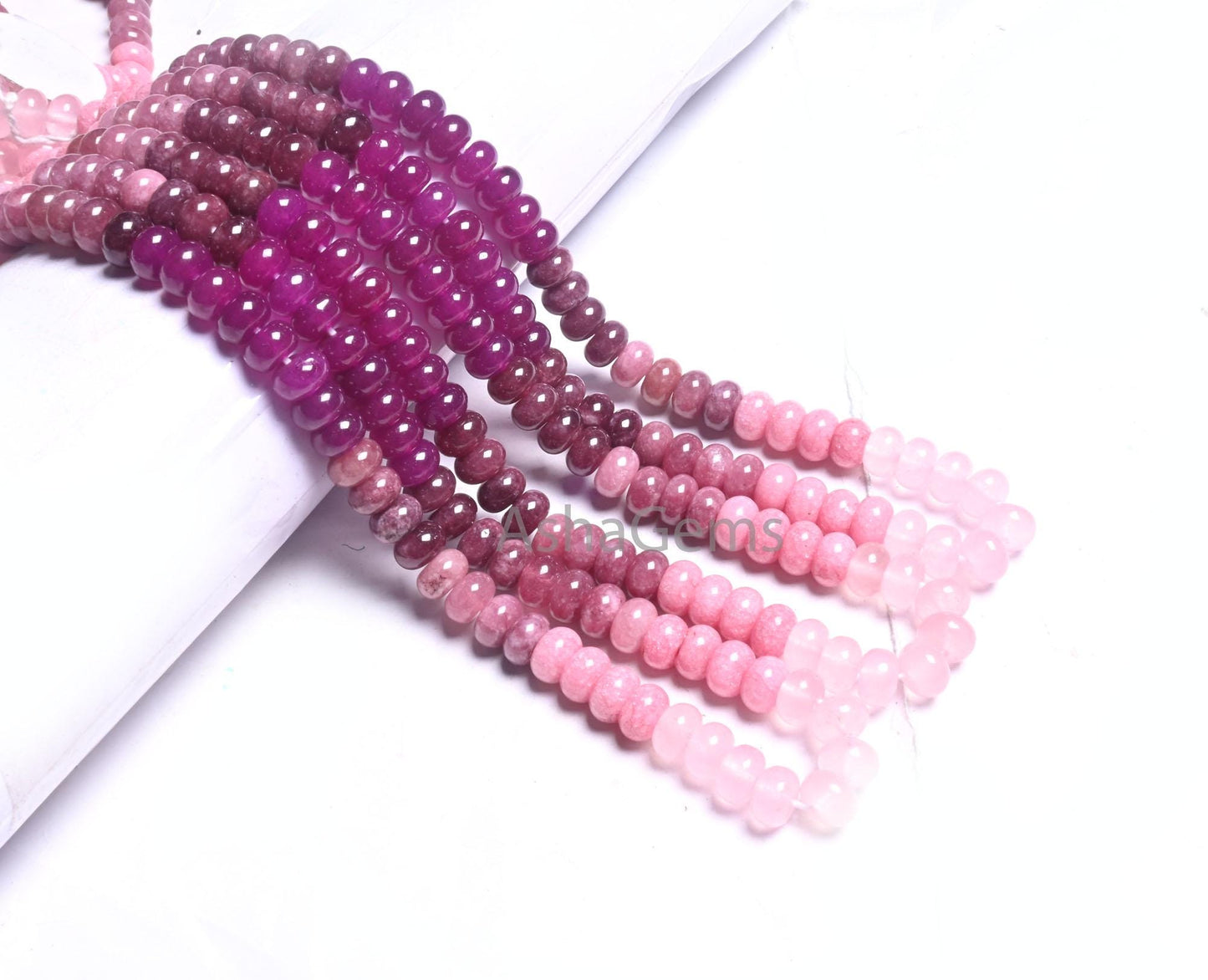 8 mm Multi Pink Jade Quartz Smooth Rondelle Gemstone Loose Beads,16" Shaded  Bubblegum Pink Quartz Polish Beads Jewelry Necklace Crafts SALE