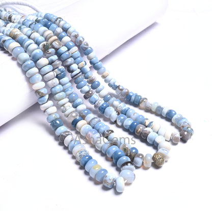 Blue Boulder Opal Smooth Rondelle Shape Gemstone Beads, Fine Blue Opal Beads Strand Boulder Opal Plain Handmade Gemstone Beads Jewelry SALE  (AG 12319)