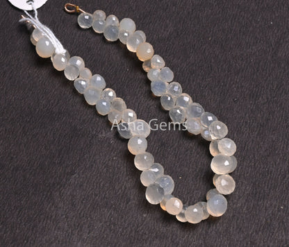 6-8 mm AAA Silver Coated White Chalcedony Onion Shape Beads,9" Strand Chalcedony Fancy Onion faceted Briolette Gemstone Bead Jewelry Makings