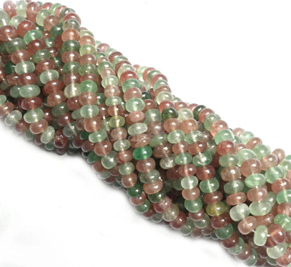 Shaded Pink Green Strawberry Quartz Rondelle Shape Handmade Beads, Natural Multi Strawberry Quartz Smooth Gemstone Loose Beads Jewelry SALE