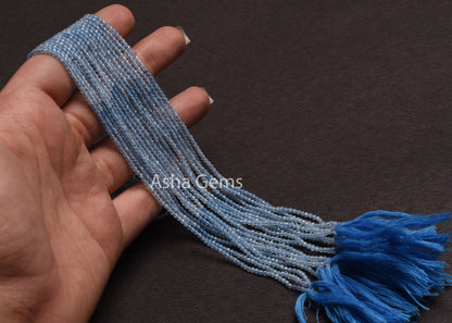 2 mm AAA Aquamarine Micro Cut Rondelle Beads,13" Strand Shaded Blue Aquamarine Machine Cut Gemstone Beads, Tiny Aquamarine Bead Jewelry SALE