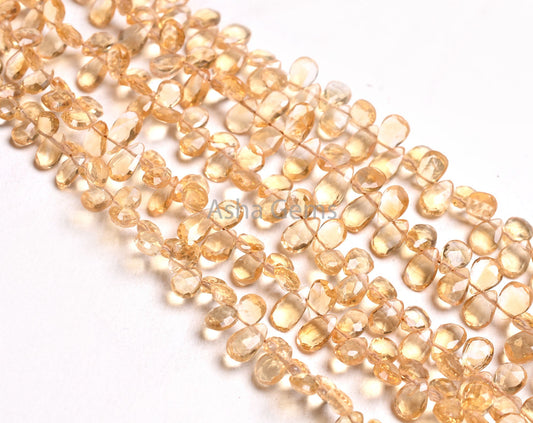 AAA Quality Citrine Quartz Faceted Pear Shape Beads,4-7mm Natural Yellow Citrine Tiny Teardrop Briolette Gemstone Beads,8" Citrine Bead SALE