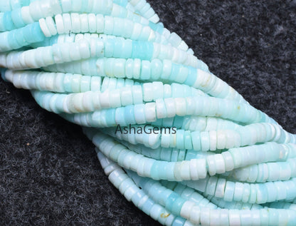 AAA Peruvian Opal Smooth Round Tyre Gemstone Heishi Beads,6mm Shaded Sky Blue Opal Plain Handmade Beads,8/16" Strand Opal Jewelry Craft Sale