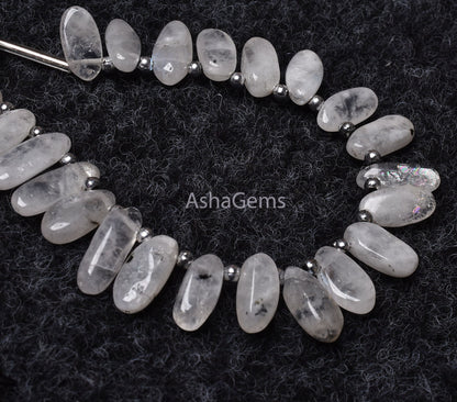 Natural Moss Rainbow Moonstone Gemstone Beads, Handmade Smooth Uneven Oval Shape Beads, White Moonstone Side Drill Beads Jewelry Making SALE