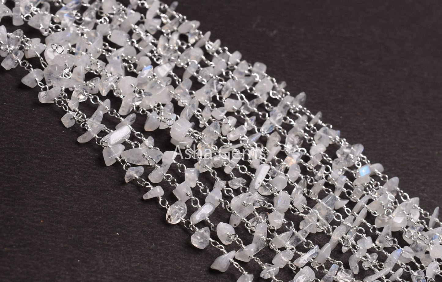 Natural Rainbow Moonstone Uncut Chips Beads Rosary Chain Silver,Gold Plated Wire Bulk Roll Beads Chain Jewelry Making Tiny Nugget Bead Chain