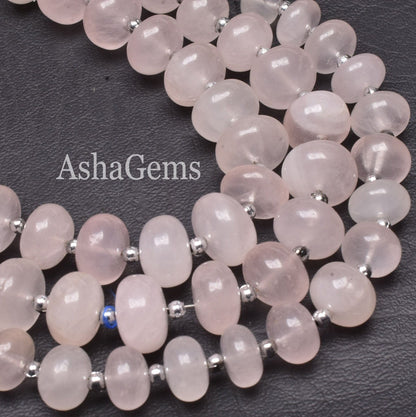 Natural Rose Quartz Smooth Rondelle Shape Beads, Pink Rose Quartz Plain Beads Handmade, Rose Quartz Rondelle, Quartz Smooth Beads Jewelry