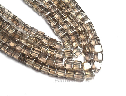 Fine Quality Smoky Quartz Smooth 3D Cube Box Shape Beads, Natural Light Grey Smoky Handmade Cube Box Gemstone Bead Jewelry Making Craft SALE