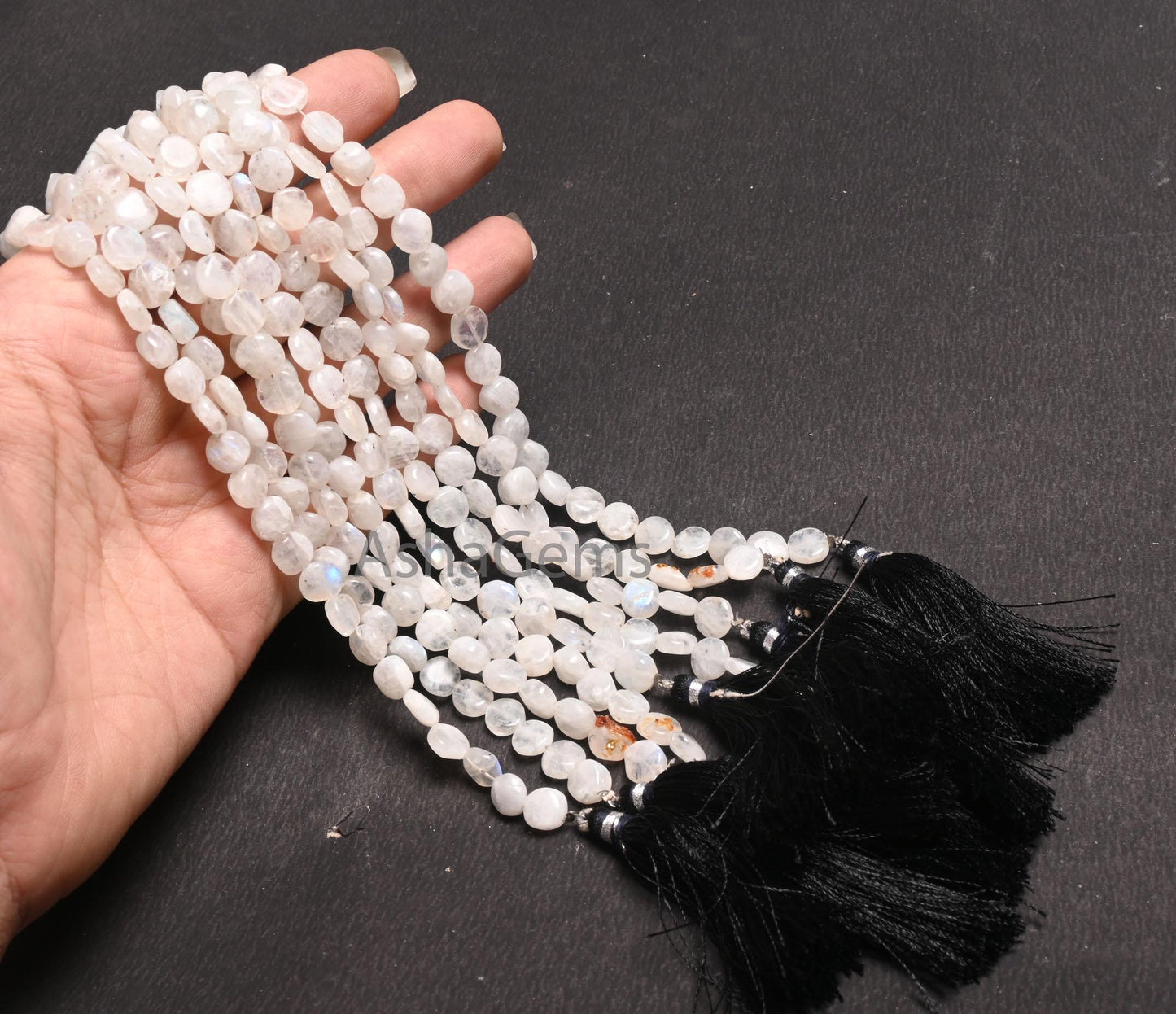 Beautiful White Rainbow Moonstone Smooth Coin Gemstone Beads,8" Natural Flash rainbow Moonstone Uneven Flat Coin Handmade Bead Jewelry Craft