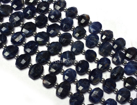 Beautiful AAA Sodalite Faceted Fancy Oval Shape Beads,8.5-12mm Natural Blue Sodalite Step Cut Oval T Drill Gemstone Bead 8" Sodalite Jewelry