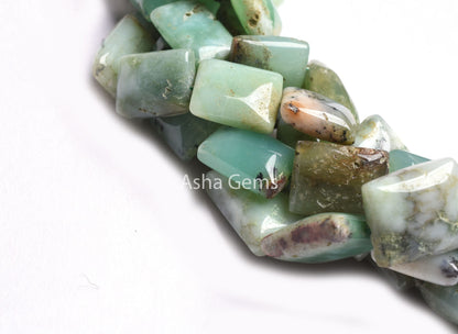 Real Chrysoprase Smooth Chiclet Gemstone Beads,15" Strand Chrysoprase Beads, Natural Light Green Chrysoprase Handmade Rectangle Bead Jewelry