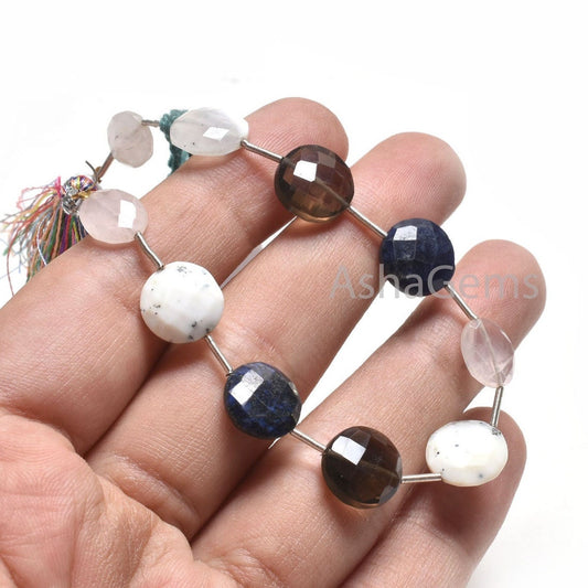 Beautiful Mix Gemstone Faceted Coin+3Piece Rose Quartz Oval Beads, Multi Color Stone Briolette Straight Drill Bead Jewelry Making Craft SALE