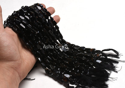 Beautiful Black Onyx Smooth Pear Beads,13"Strand Natural Onyx Uneven Flat Teardrop Straight Drill Beads, Onyx Black Gemstone Bead Handicraft