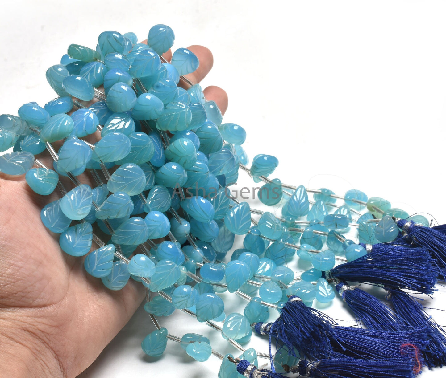 Blue chalcedony Carving Pears Shape beads,9' strand Chalcedony Carved Teardrop Beads, AAA Blue Chalcedony Carve Beads Gemstone Handmade SALE