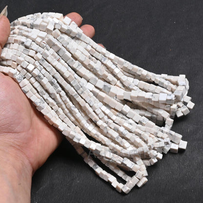 Fine White Howlite Smooth 3D Cube Box Shape Beads, Beautiful Howlite Plain Handmade Cube Gemstone Center Drill Howlite Beads Jewelry Crafts