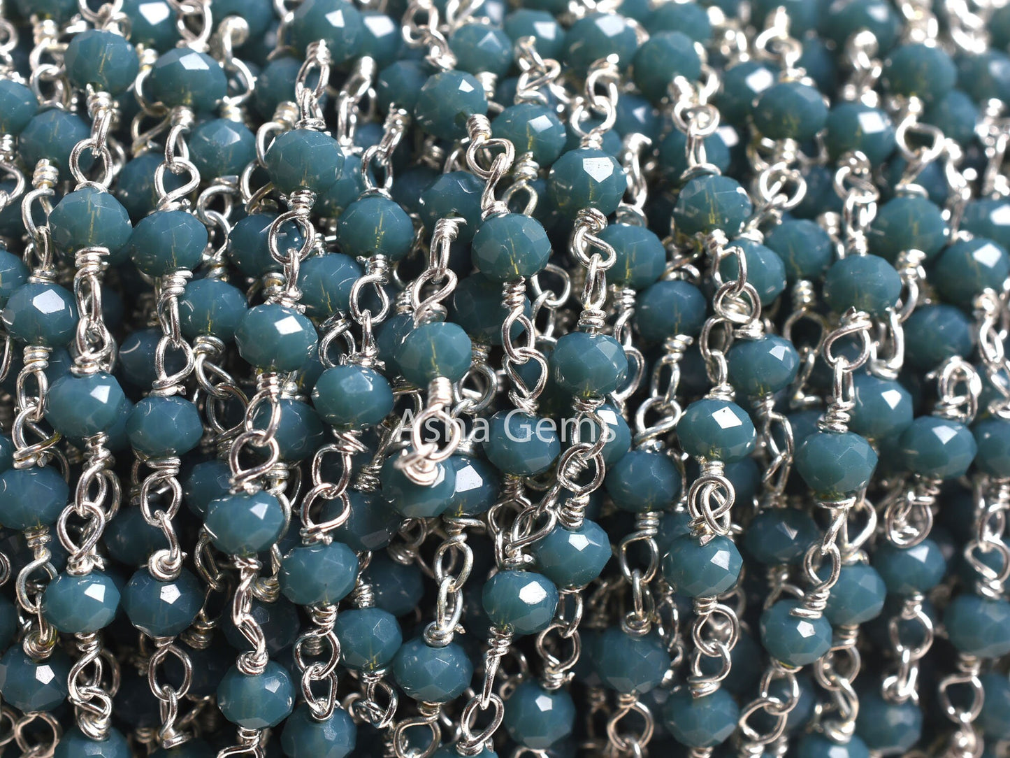1,5,25, Ft Chain, Light Neon Blue Apatite Hydro Silver Plated Rosary Chain, Faceted Micro Cut Beads Chain Wire Bulk Finding Chain Jewelry