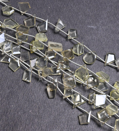 Beautiful Lemon Quartz fancy Flat Slice Shape faceted Beads, Fine Natural Lemon Uneven Shape Nugget Side Drill Gemstone Beads Jewelry Crafts