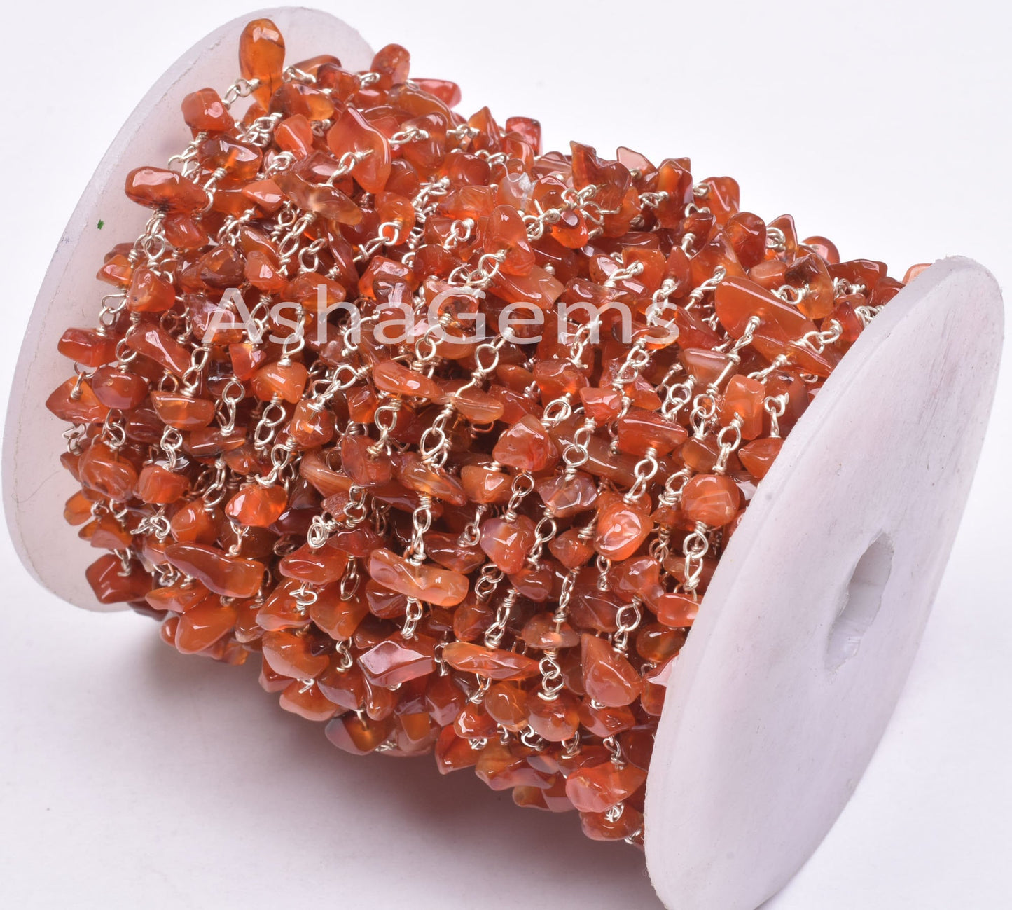 Beautiful Orange Carnelian Smooth Uncut Rosary Chain, Natural Carnelian Silver Plated Wire Wrap Chain Jewelry Making Crafts Handicrafts SALE