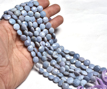 8 Inch Strand Purple Blue Opal Faceted Coin Beads,9 mm lavender Opal Beads, Opal Faceted briolette Coin Gemstone Beads for Jewelry Makings