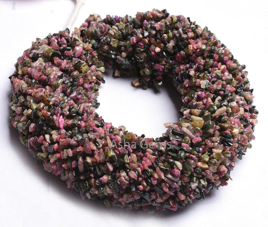 Natural Multi Disco Tourmaline Gemstone Uncut Chips Beads, 17,34" Strand Tourmaline Smooth Raw Rough Beads Jewelry Making Craft Tourmaline