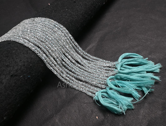 Beautiful Aquamarine Indian Machine Cut Gemstone Beads, 13" Natural Blue Aquamarine Faceted Rondelle Fine Aquamarine Beads Necklace Jewelry