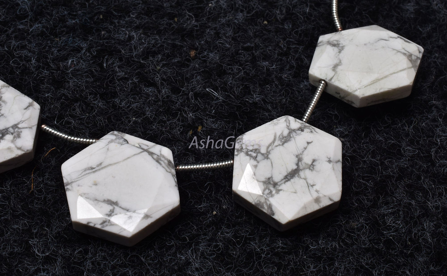Howlite Faceted Hexagon Shape Gemstone beads,13-18.5 mm White Howlite Fancy 6 Corner Beads, Howlite Beads Briolette For Jewelry Making Craft