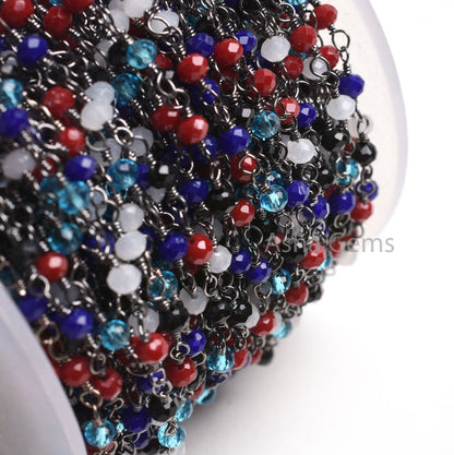 Rosary Chain Disco Micro Cut Beads Chain By Feet,Multi Color Hydro Rondelle Beaded Chain Black Plated Wire Gunmetal Chain jewelry Craft SALE