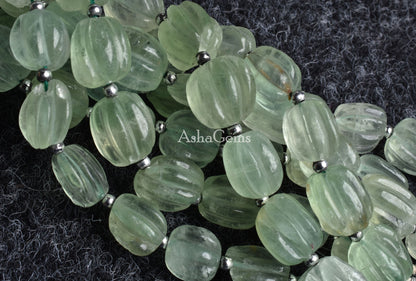 Natural Fluorite Carved Gemstone Beads,8" Strand Green Fluorite Fancy Carving Nugget Beads, Fluorite Carve Bead Handmade Puff Oval Beads