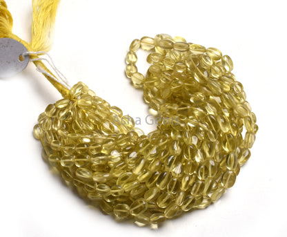 Fine Lemon Quartz Smooth Oval Shape Gemstone Beads,15" Strand Natural Yellow Lemon Quartz Plain Handmade Oval Straight Drill Beads Jewelry