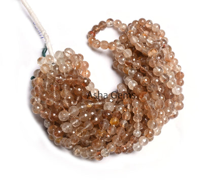 Beautiful Brown Topaz Faceted Round Ball Beads, Rare Shaded Imperial Topaz Indian Machine Cut Round Gemstone Loose Beads Jewelry Crafts SALE